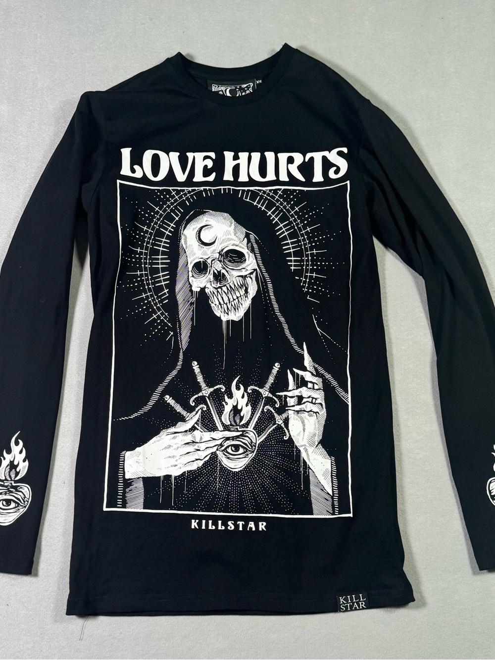 Killstar Black 'Love Hurts' Gothic Skull Long Sleeve Tee - Picture 11 of 13